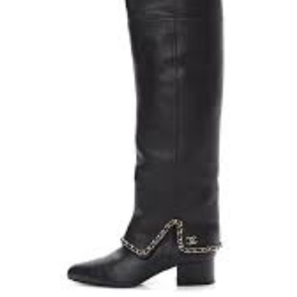 Chanel black leather knee high boots 39,5 g chain - Picture 15 of 16